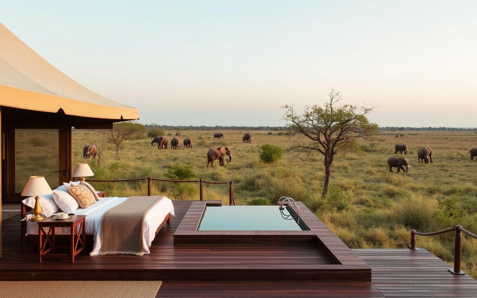 A lion resting on the short grass plains of the Serengeti at sunrise