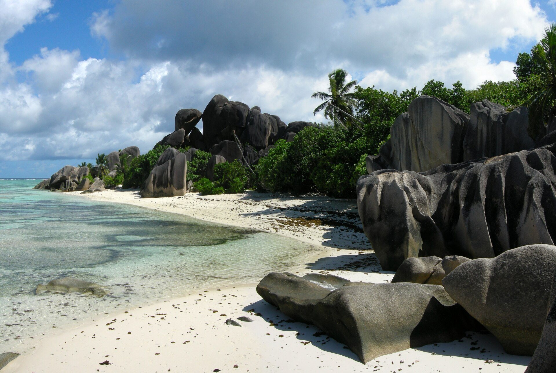 Granite boulders and pale sand at Anse Source d'Argent, La Digue